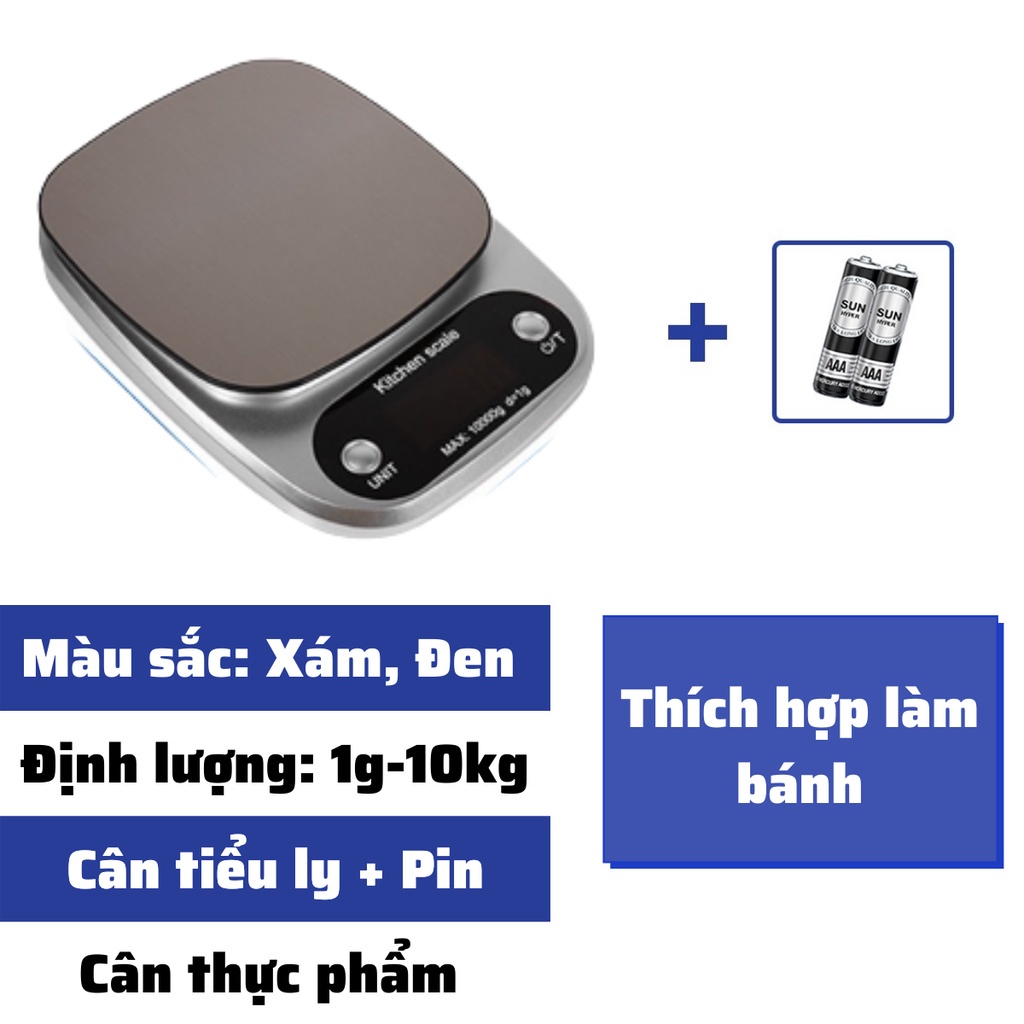 Cân tiểu ly điện tử nhà bếp mini định lượng 1g - 10kg làm bánh độ chính xác cao kèm 2 viên pin AAA - Hàng Chính hãng dododios