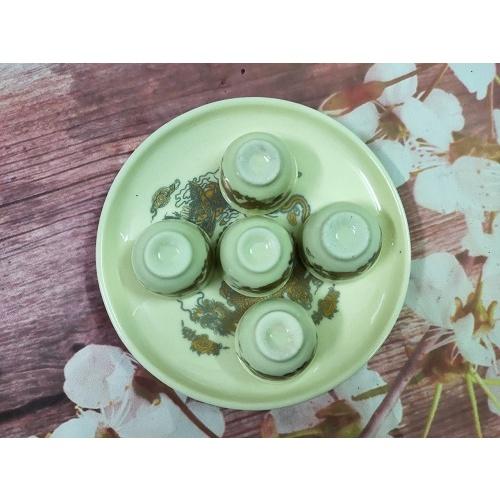Bộ ấm chén kỷ ban thờ màu vàng kim, gốm sứ bát Tràng
