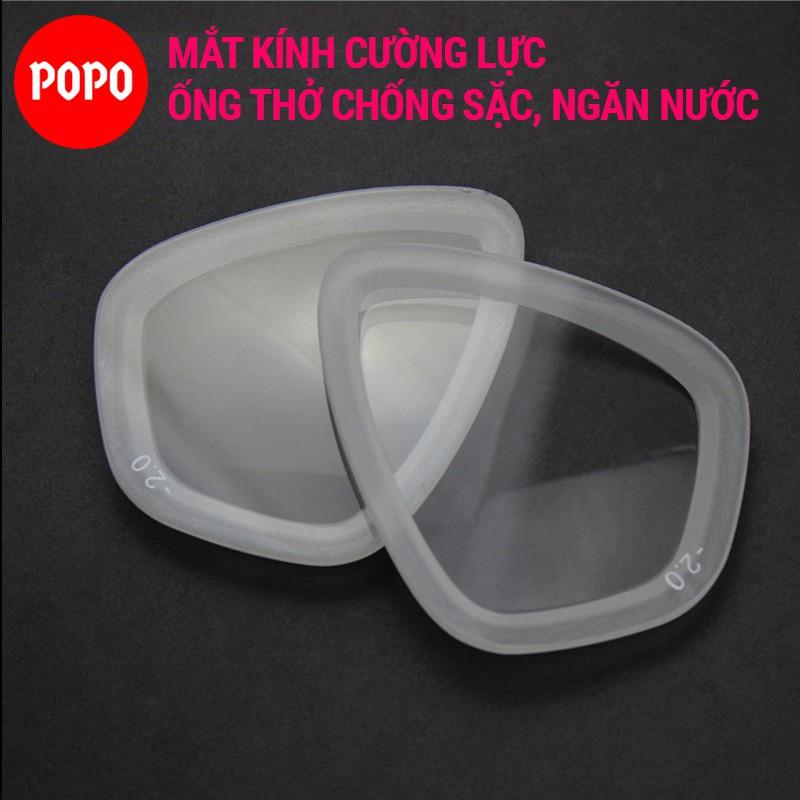 Kính lặn biển ống thở POPO với 2 van ngăn nước 100%, mặt nạ lặn với mắt kính cường lực