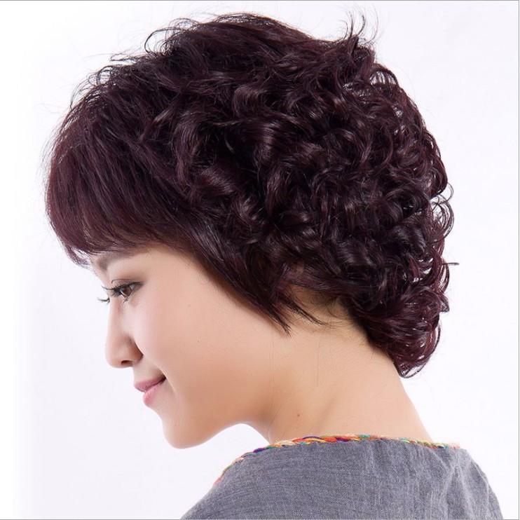 Tóc giả nữ nguyên đầu xoăn trung niên cao cấp - TG48
