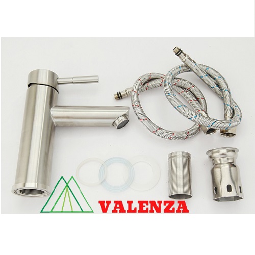 Vòi lavabo nóng lạnh inox sus304 Valenza LVT01 thân tròn kèm dây cấp nước-hàng chính hãng