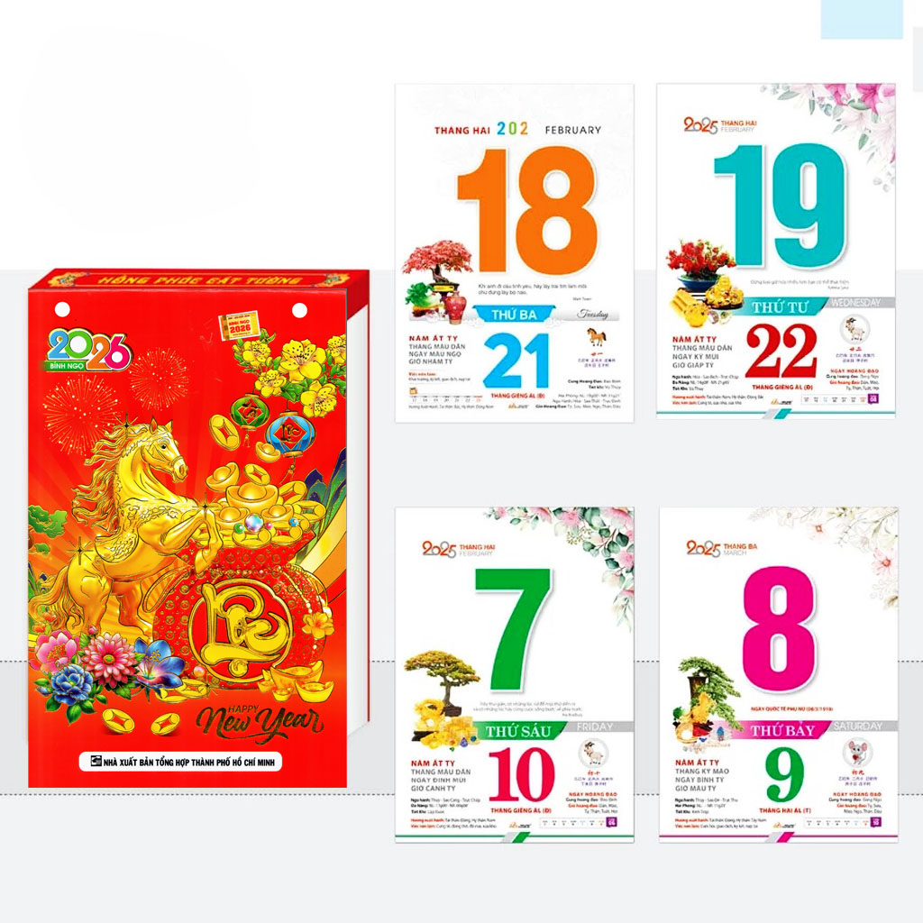 Lịch bloc Cung Chúc tân xuân 2026 có ngày giờ hoàng đạo chính xác giấy bloc lớn 17*26 cm kèm ốc vít có tem niêm yết giấy dày bóng đẹp