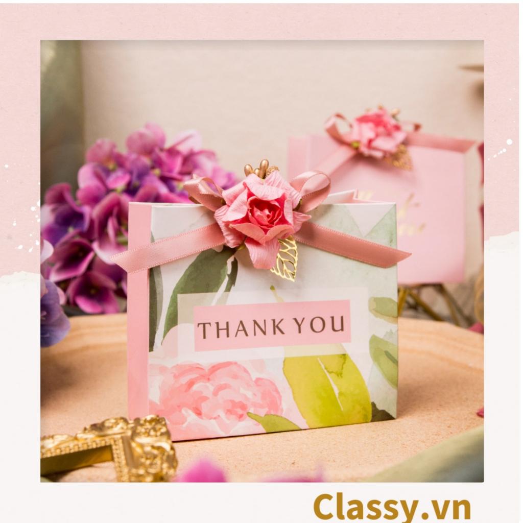 túi giấy Classy Thank You đính hoa sang trọng, dùng làm quà tặng sinh nhật, valetine, kỷ niệm Q1347