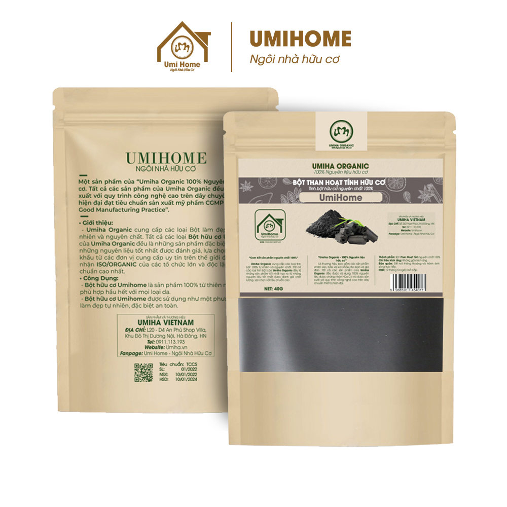 Bột Than Hoạt Tính đánh trắng răng UMIHOME 135G nguyên chất dùng đánh răng và ngăn ngừa mảng bám cao răng hiệu quả