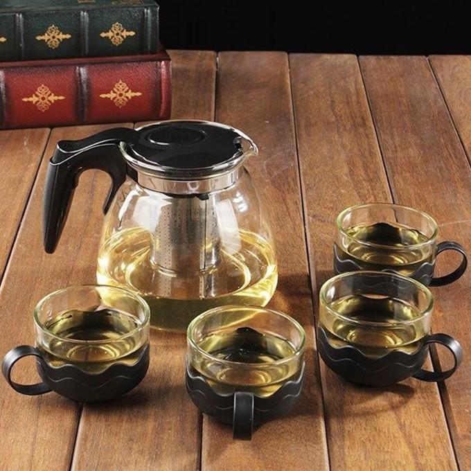 Bình Lọc Trà Thủy Tinh Tặng Kèm 4 Ly Sang Trọng - CÓ LÕI LỌC TRÀ INOX - BÌNH PHA TRÀ CHẾ CAFE TIỆN LỢI 2in1 Đẳng Cấp San