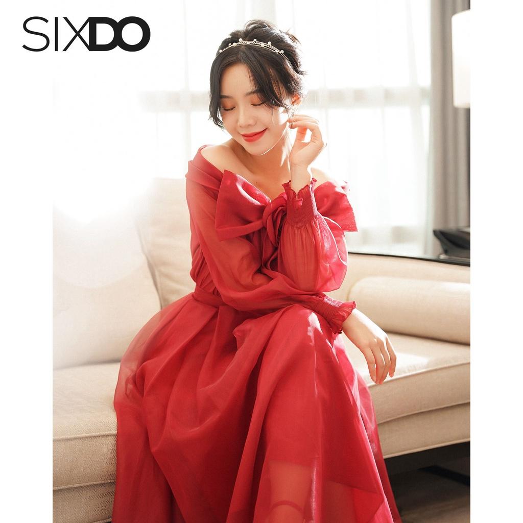 Chân váy đỏ tơ oganza xếp ly to SIXDO