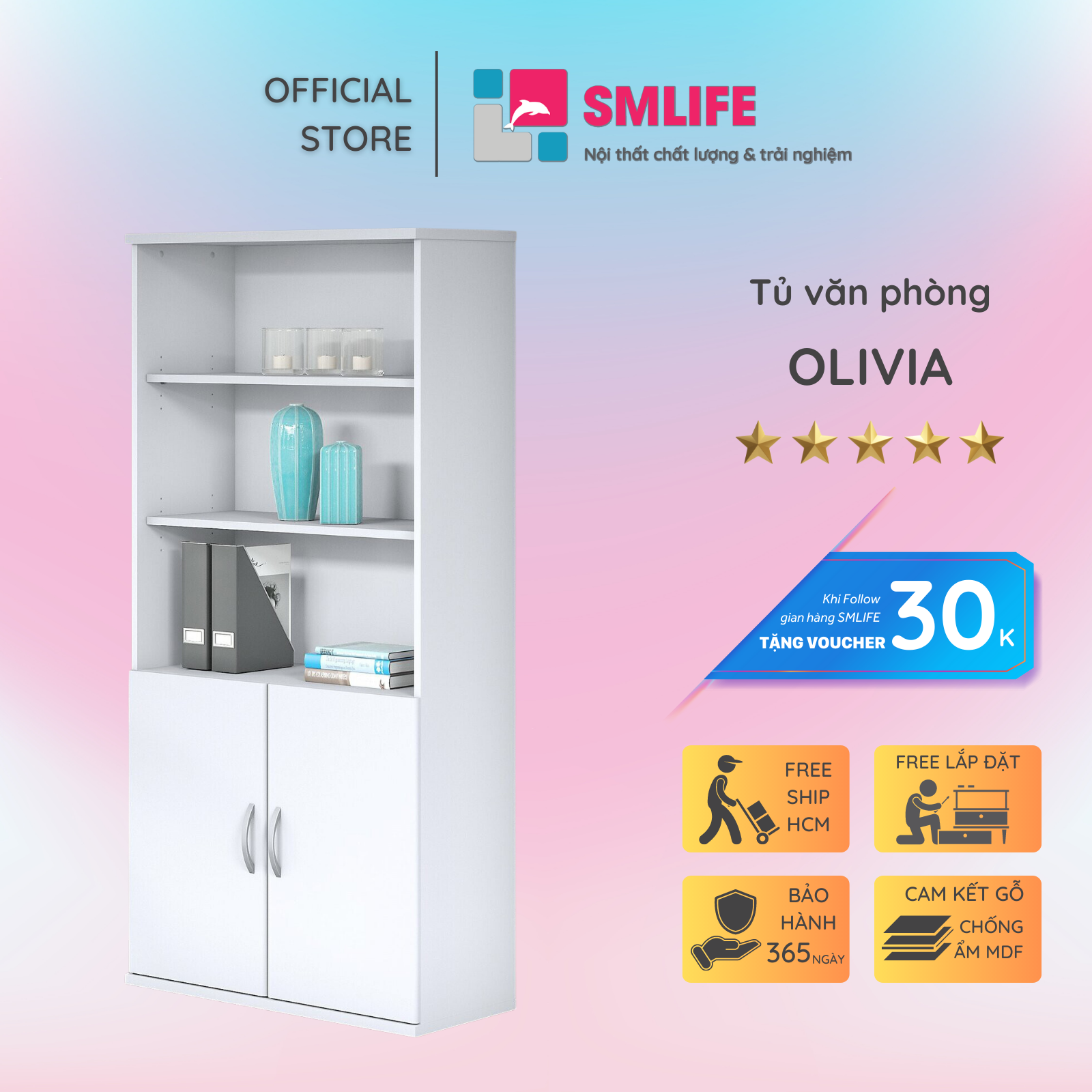 Tủ để tài liệu bằng gỗ kiểu dáng nhỏ gọn SMLIFE Olivia