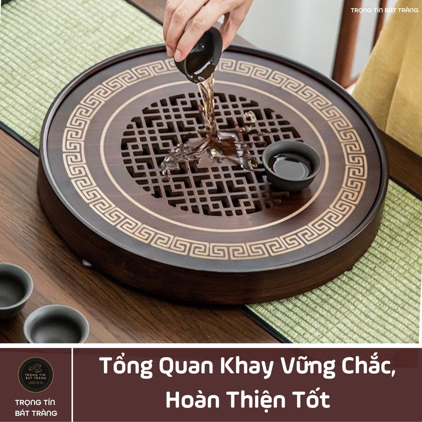 Khay Trà Tre Cao Cấp Hình Tròn 3 Kích Thước KT 62