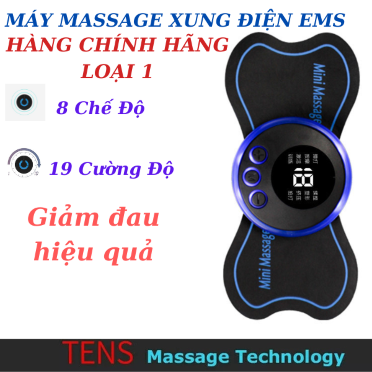 Máy Massage Xung Điện MIni,Máy Massage Toàn Thân,Miếng Dán Massage Xung Điện Màn Hình Led 8 chế độ - 19 cường độ,Giảm đau mỏi vai gáy,thắt lưng,giảm đau nhức  Stress hiệu quả