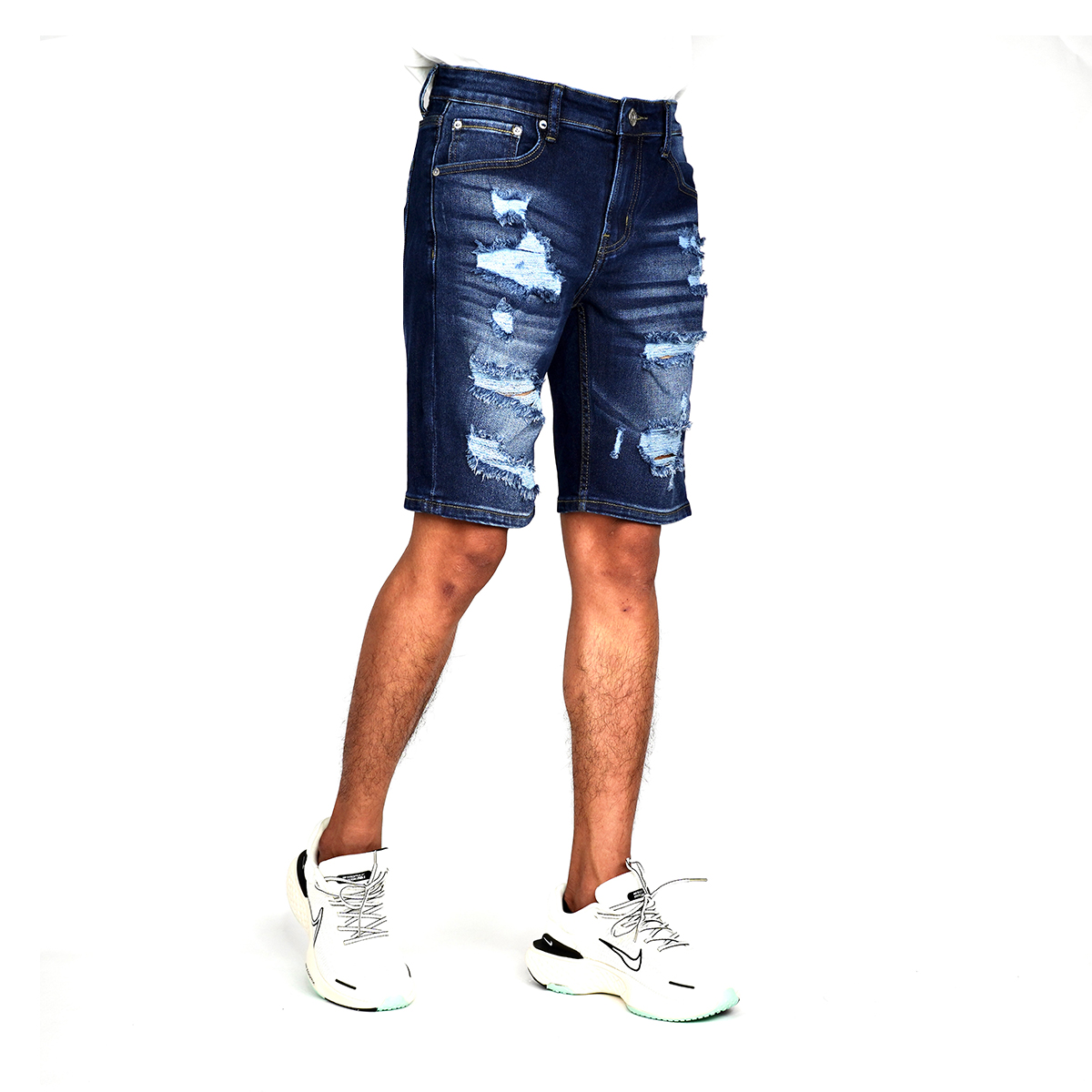 Quần Short Jeans Nam Rách Cao Cấp HUNTER X-RAYS Form Slim Thun Màu Xanh Đậm S78