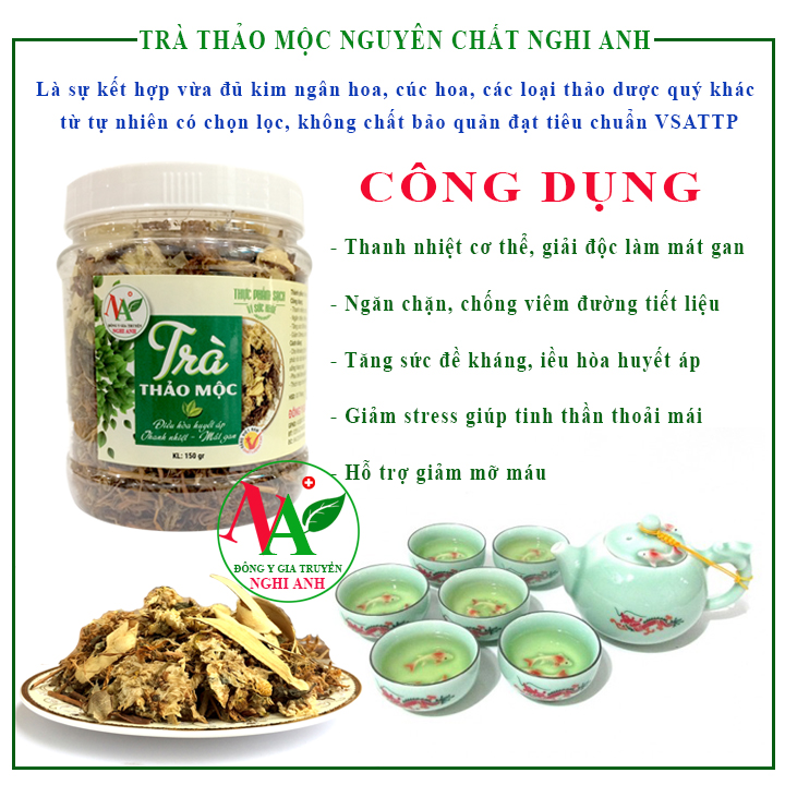 Trà thảo mộc điều hòa huyết áp, thanh nhiệt, mát gan Đông Y Nghi Anh hộp 150gr
