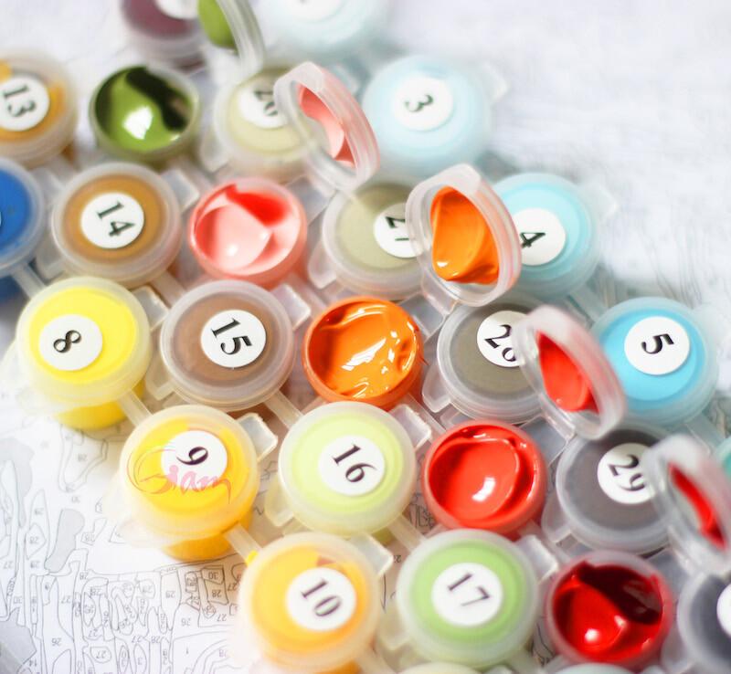 Tranh tô màu theo số sơn dầu số hoá Mã DV0845 Tranh hạc trắng mẫu đơn và đào tiên cầu trường thọ