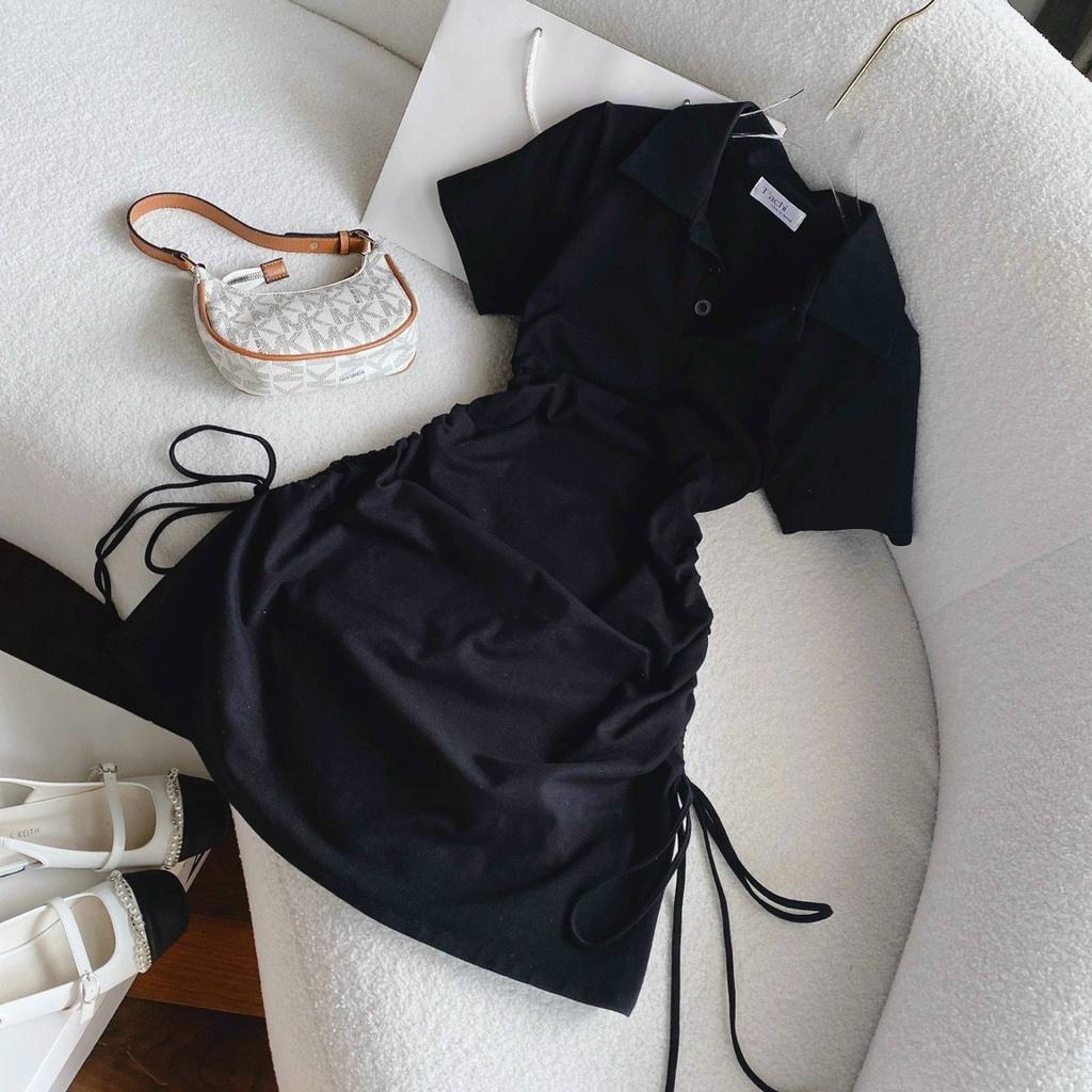 Đầm body đen cổ polo rút dây hông tôn dáng thảo nhi shop