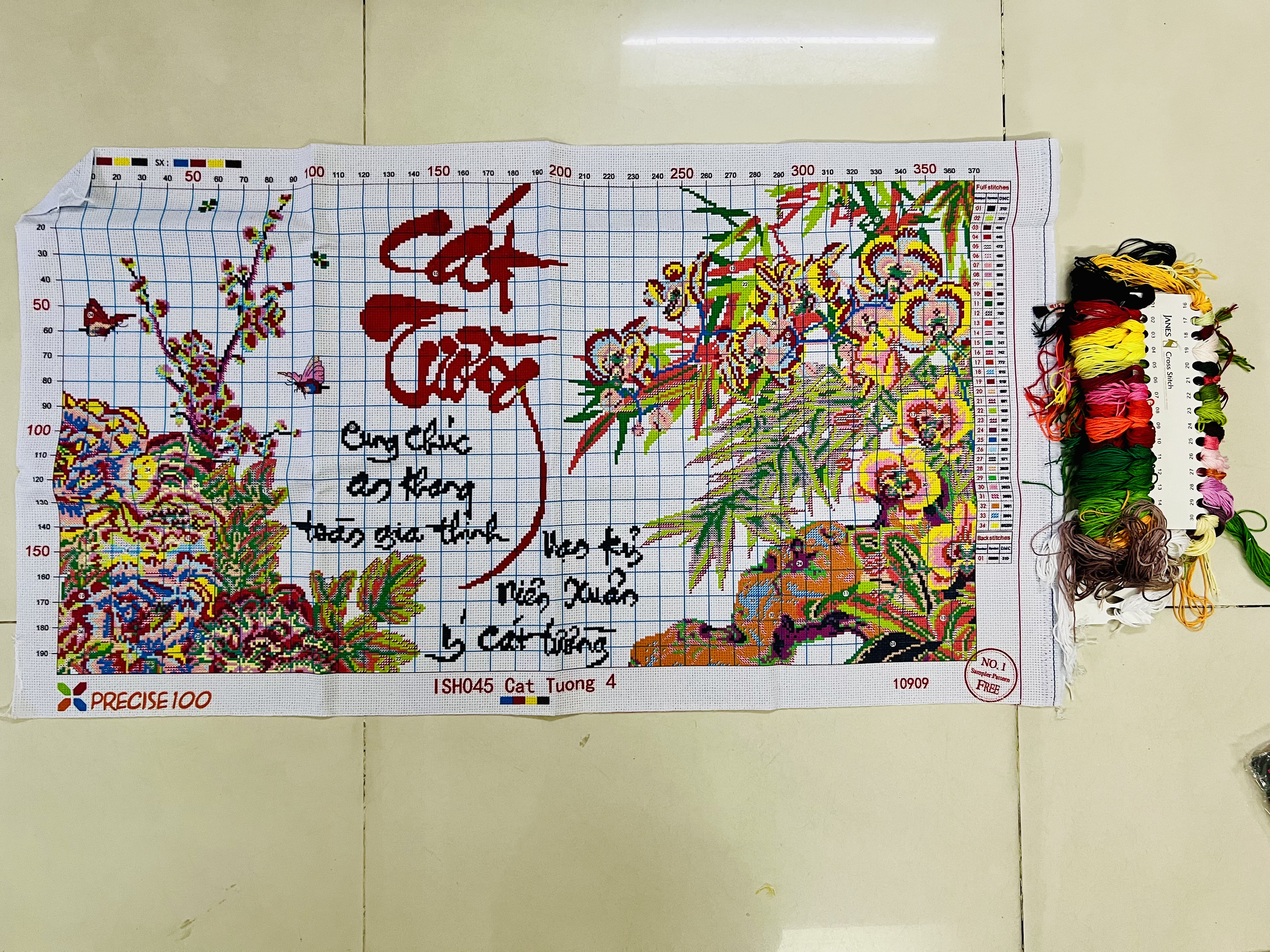 Tranh thêu chữ thập Cát tường 4, kích thước 90 x 50 cm