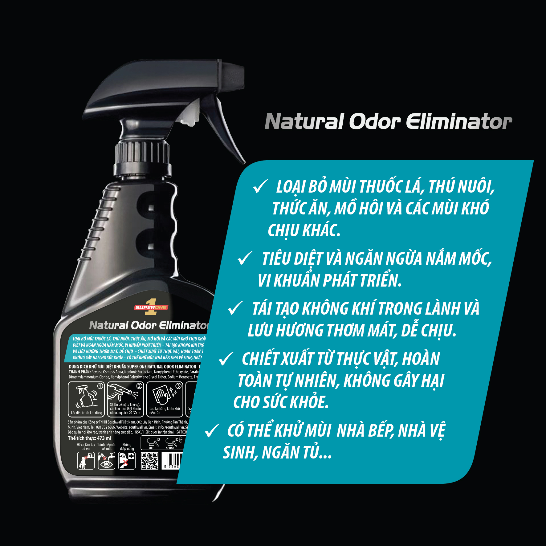 Dung Dịch Khử Mùi Diệt Khuẩn SUPERONE Natural Odor Eliminator - Interior SOUTHWALL A103