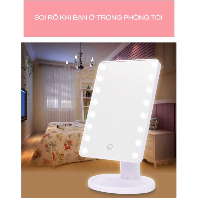 Gương Trang Điểm Xoay 360 Độ Có 16 Đèn led Cảm Ứng Thông Minh