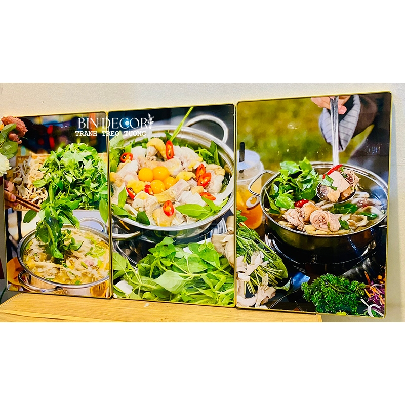 (ẢNH THẬT) Tranh treo tường tráng gương lẩu gà lá é đặc sản bindecor kèm đinh treo