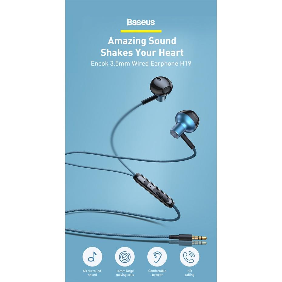 Tai nghe AUX 3.5mm Baseus Encok H19 Wired Earphone - Hàng Chính Hãng