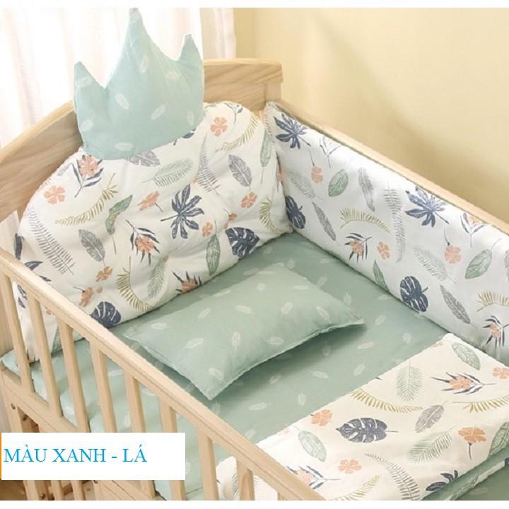 Bộ quây cũi 4 mặt có đệm và gối 3 màu lựa chọn.Quây cũi vải cotton mềm mại gồm 6 món HAPPY HOME