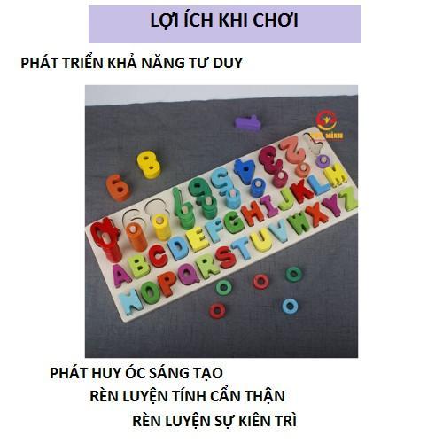 Bộ Giáo Cụ Montessori Bảng Cột Tính Học Đếm Số Và Ghép Chữ Cái Tiếng Anh In Hoa Nổi Bằng Gỗ ( Ảnh Thật) - Miễn Phí Vận Chuyển