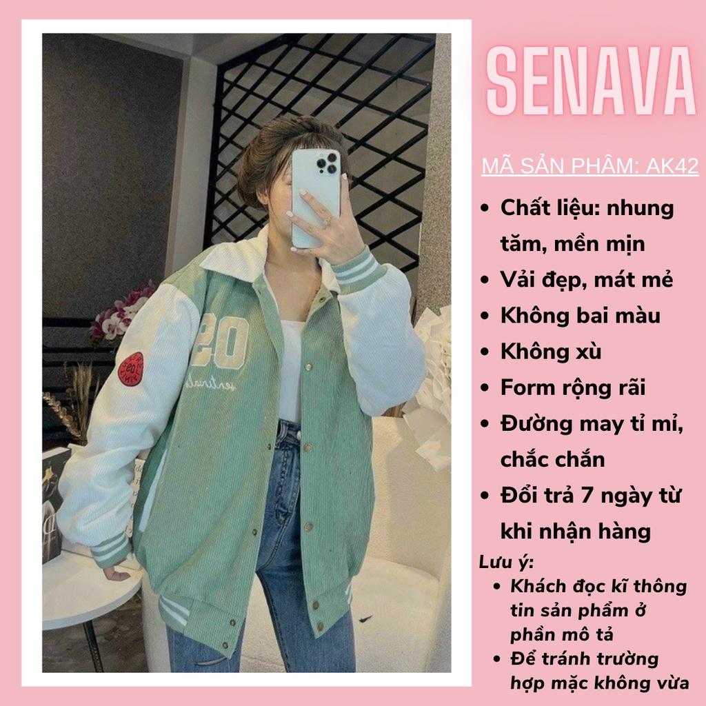 Áo khoác bomber Unisex Cổ Bẻ Nhung Tăm Thêu Số 09 Chống Nắng Form Rộng 2 Lớp cho nam nữ SENAVA