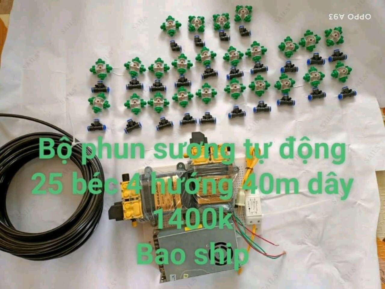 Bộ phun sương tự động 2 bơm đôi Sinleader +bơm đơn tưới cây, tưới lan 25 béc 4 hướg cho giàn 50m2