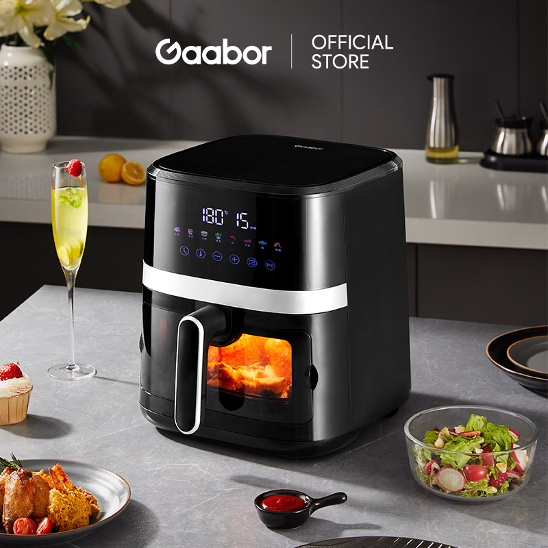 Nồi chiên không dầu cảm ứng 6.5L cửa kính Gaabor AF65T-BK01A công suất 1500W trong suốt có đèn, màn hình cảm ứng - Hàng chính hãng