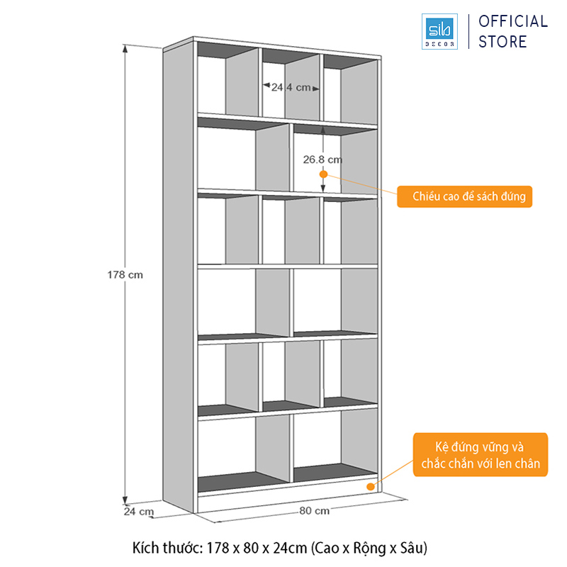 Kệ Sách Để Sàn Gỗ Chống Ẩm Cao Cấp SIB Decor (178 x 80 x 24cm)