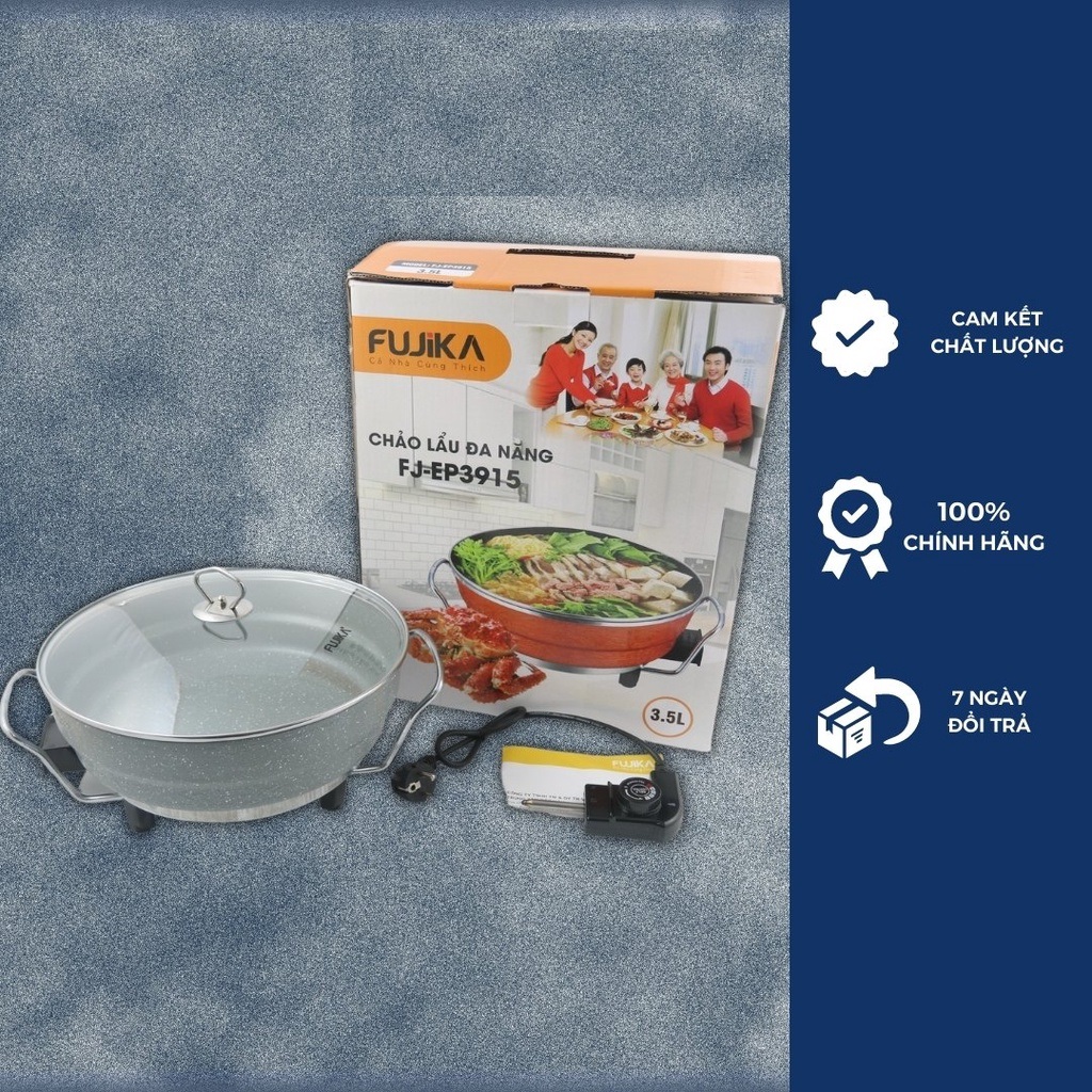 Nồi lẩu, chảo lẩu 3.5Lit men chống dính có thể chiên xào nấu FUJIKA có khung tay cầm chắc chắn, công suất 1350W-Hàng chính hãng, màu ngẫu nhiên