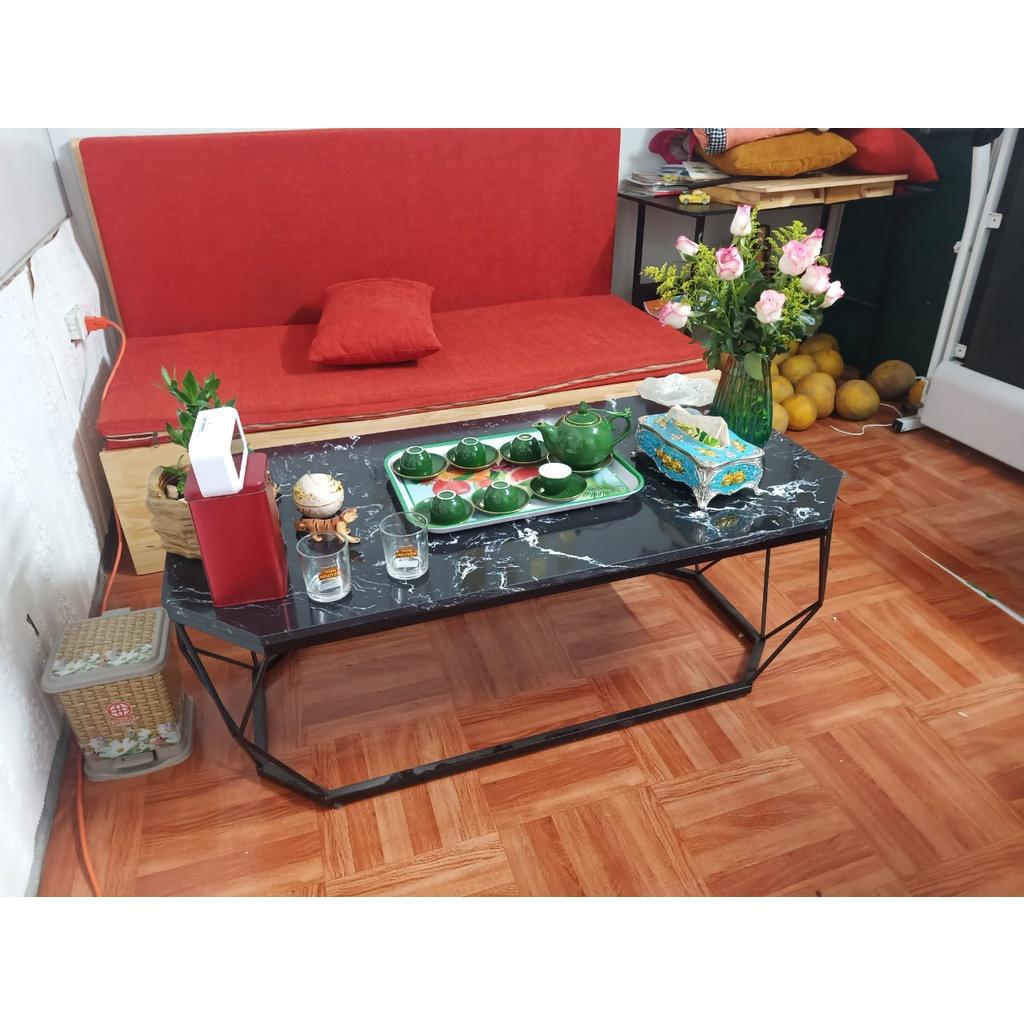 Bàn trà sofa mặt đá dài khung kim cương chân bằng khung kim loại sơn tĩnh điện