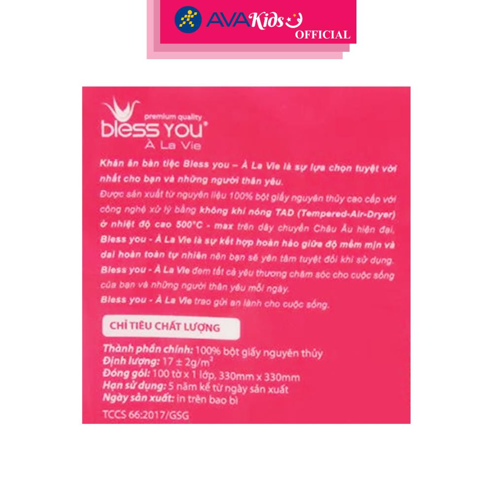 Gói 100 tờ khăn giấy ăn Bless You À La Vie không mùi 1 lớp - Hàng Chính Hãng