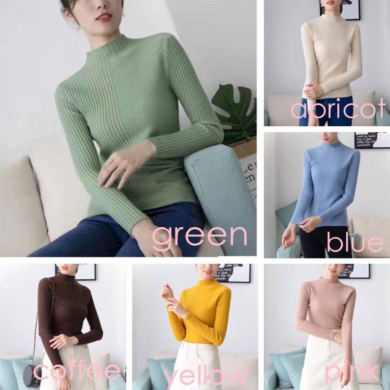 Áo sweater dệt kim dài tay cổ tròn màu trơn cho nữ