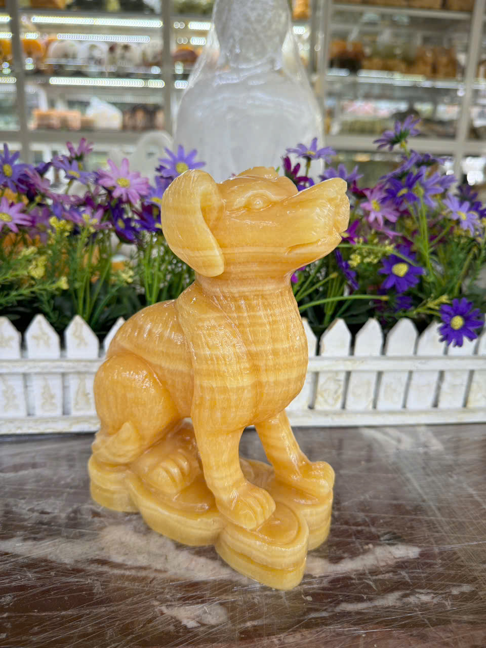 Tượng con chó giáp phong thủy đá ngọc hoàng long trang trí phòng khách, bàn làm việc - Cao 20 cm