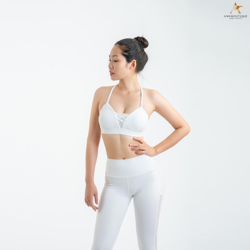 Đồ tập yoga, gym, set đồ tập cao cấp BH 12 tháng, bộ quần áo tập thương hiệu Ahani yoga màu trắng