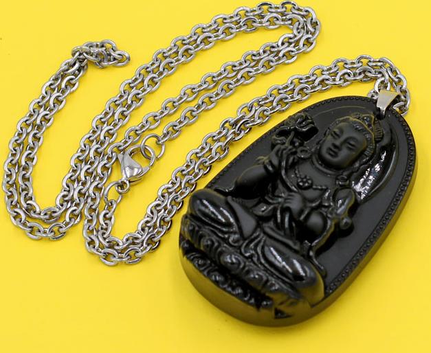 Vòng cổ Đại Thế Chí 5 cm đá thạch anh đen DITTEN4 - Phật bản mệnh cho người tuổi Ngọ