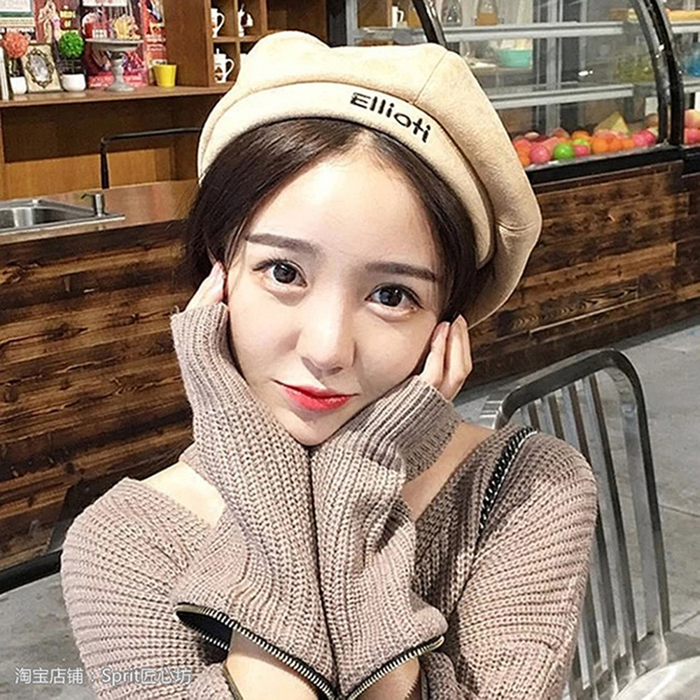 Nón beret thời trang nam nữ mũ nồi thêu chữ Elioti kiểu bí ngô vải da lộn độc đáo kiểu thần tượng Kpop - Smice House