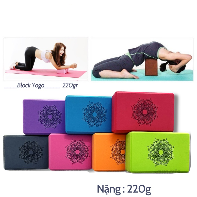 Combo Vòng Trơn Tập Yoga bản rộng 33x20cm + 2 Gạch Yoga In Hoa Mandala - YOGA QG, Vòng Bằng Nhựa ABS Cao Cấp Bọc TPE, Chịu Lực Cao, Gạch Chất Liệu EVA Cứng Cáp
