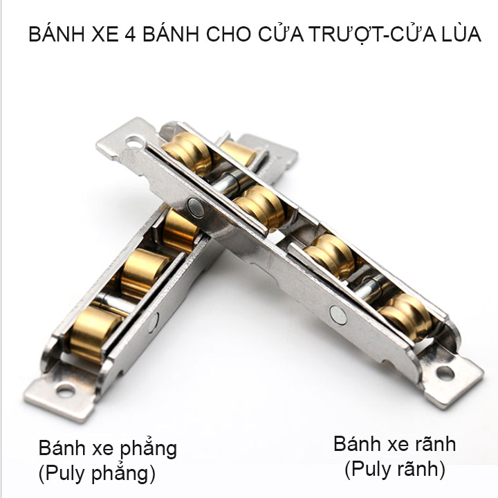 Bánh xe 4 cho cửa trượt-cửa lùa bằng inox không gỉ rộng 16mm, dùng cho cửa lùa gỗ, nhựa, nhôm, thép