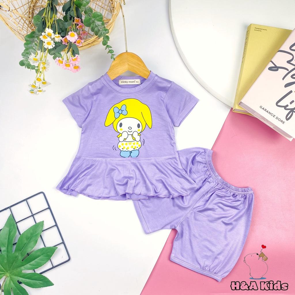 Bộ ngắn tay lai bèo quần đùi thun lạnh bé gái Minky Mom cho bé từ 7-32kg - HÀNG CHUẨN LOẠI 1