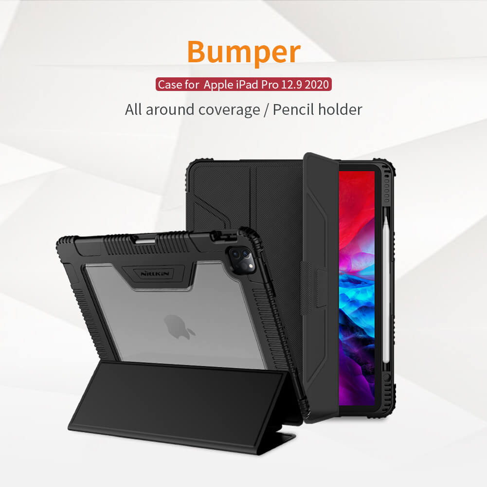 Bao da iPad Pro 11 2020 chống sốc hiệu Nillkin Bumber có ngăn đựng bút chống va đập, mặt lưng show Logo táo, cơ chế smartsleep - Hàng chính hãng