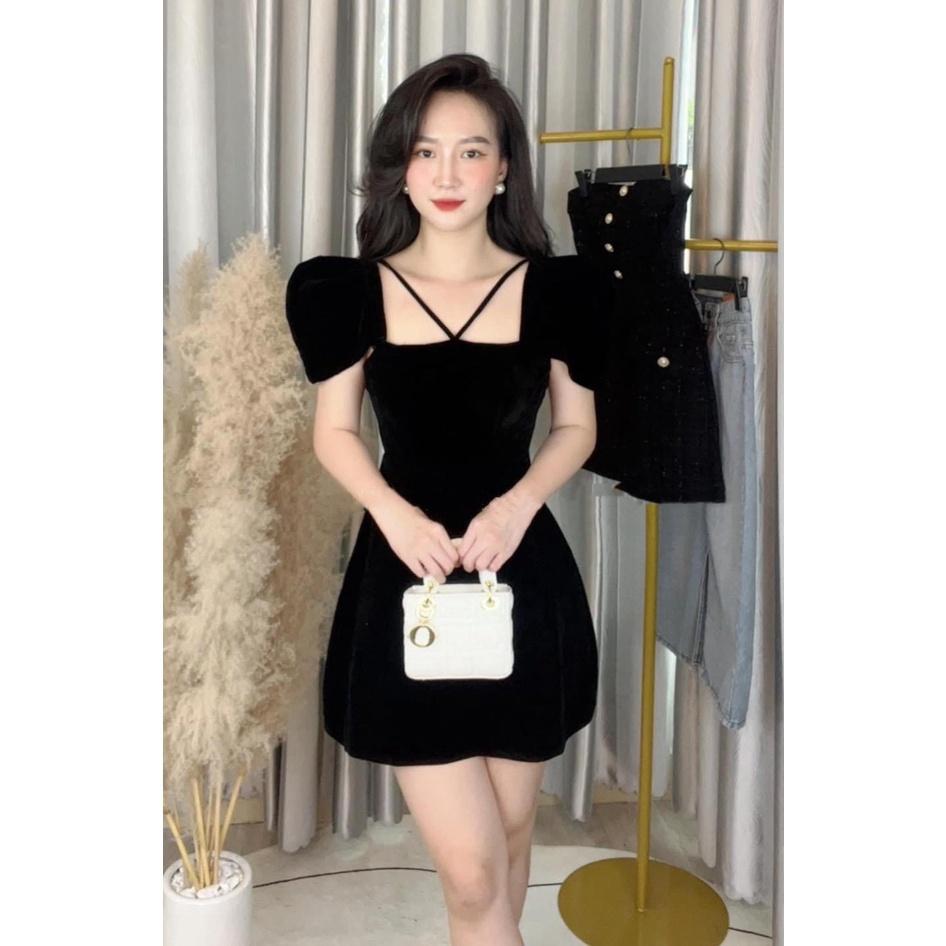 Đầm nhung nữ Quảng Châu thiết kế cộc tay cúp ngực siêu xinh, Váy dự tiệc nữ sang trọng rẻ đẹp