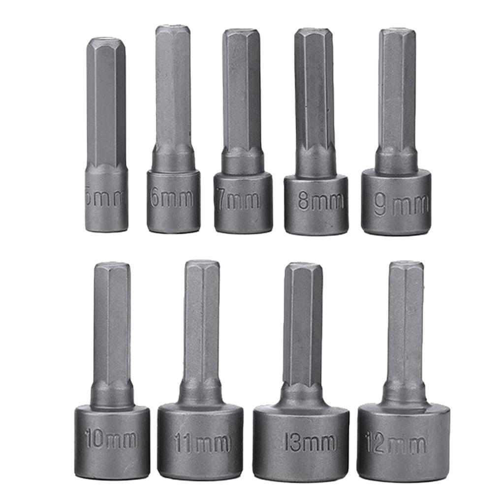 9/14pcs Strong Power Nut Driver Hex Socket Screwdrivers Set 5-13mm Screw Driver Air Nuts Spanner 1/4" Shank DIY Household Woodworking Tools