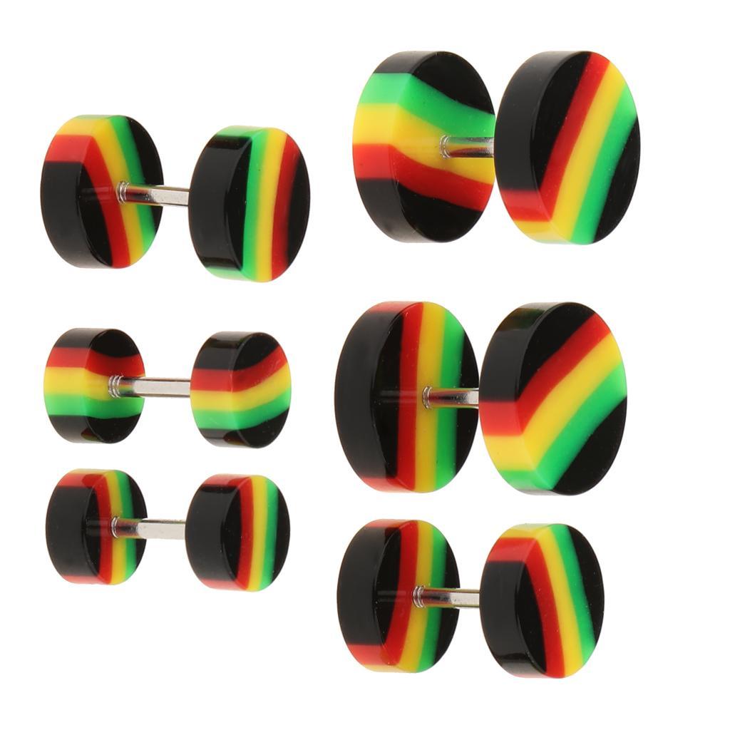 2x6 Pieces Acrylic Ear Earrings Flesh Tunnel Stainless Steel Fake Plugs 18g