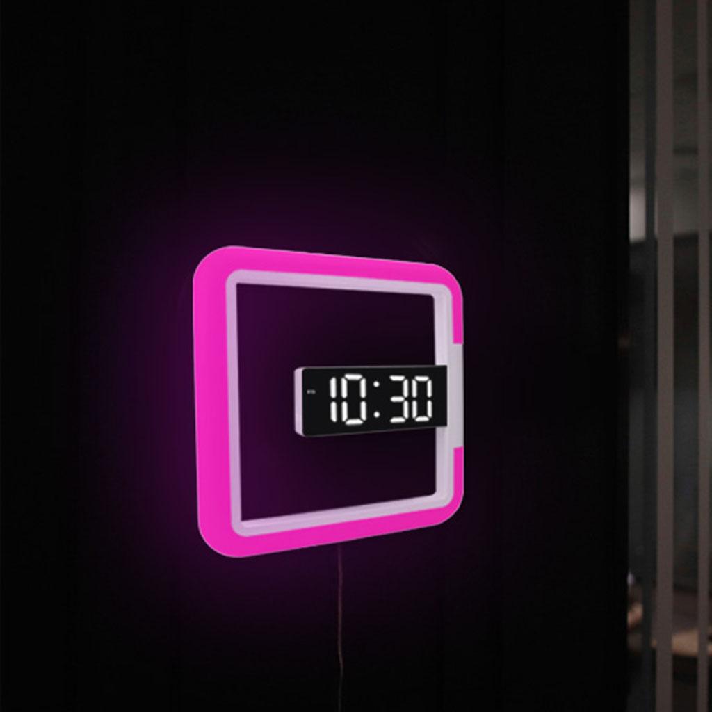 LED Wall Clock, Remote Control Digital Wall Clock Mirror Display Wall Clock with Alarm, Snooze, Temperature Display and 7 color Changing Nightlight