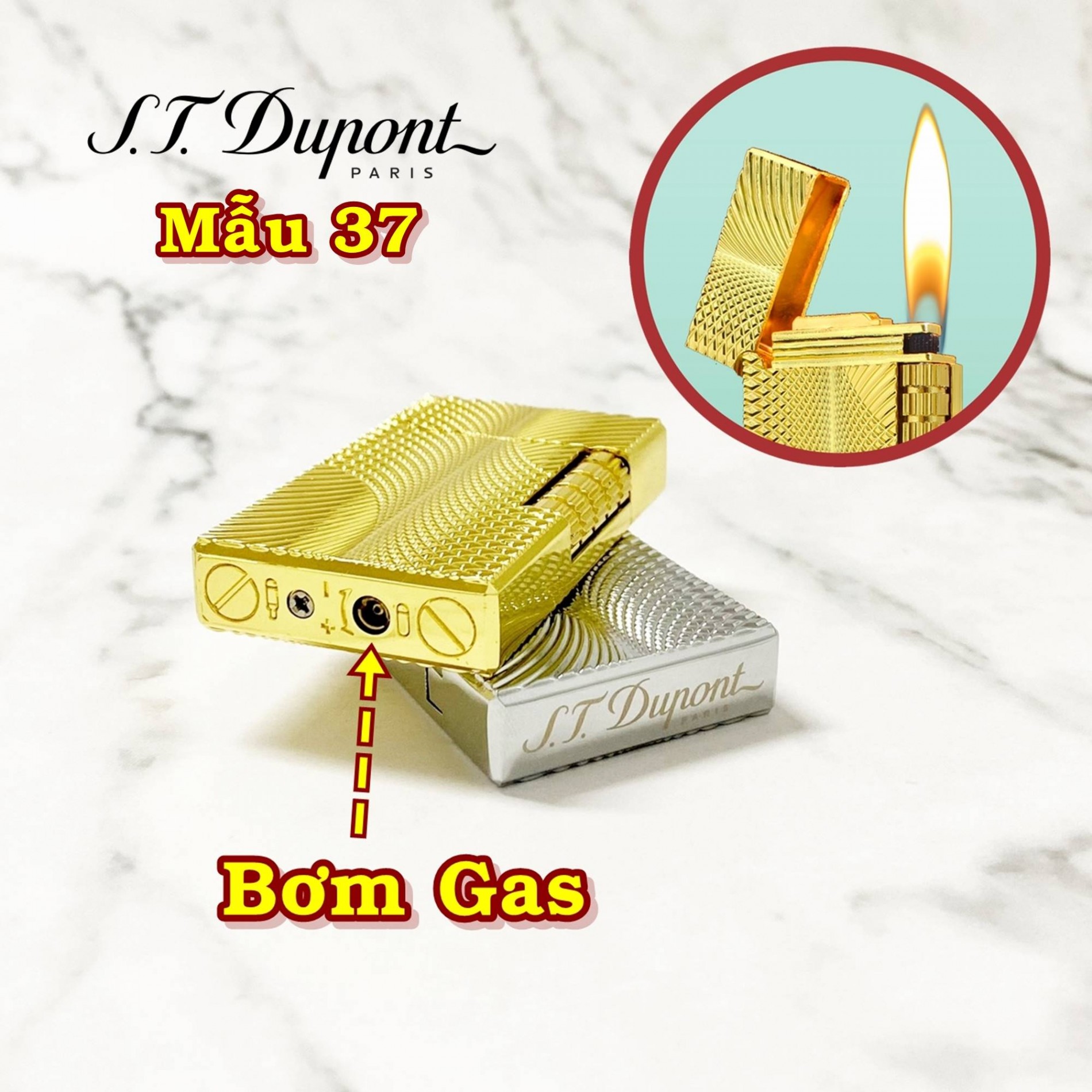 Hột quẹt bật lửa Dupont vân kim cương 3D M37 (S.T. DUPONT) - xài gas