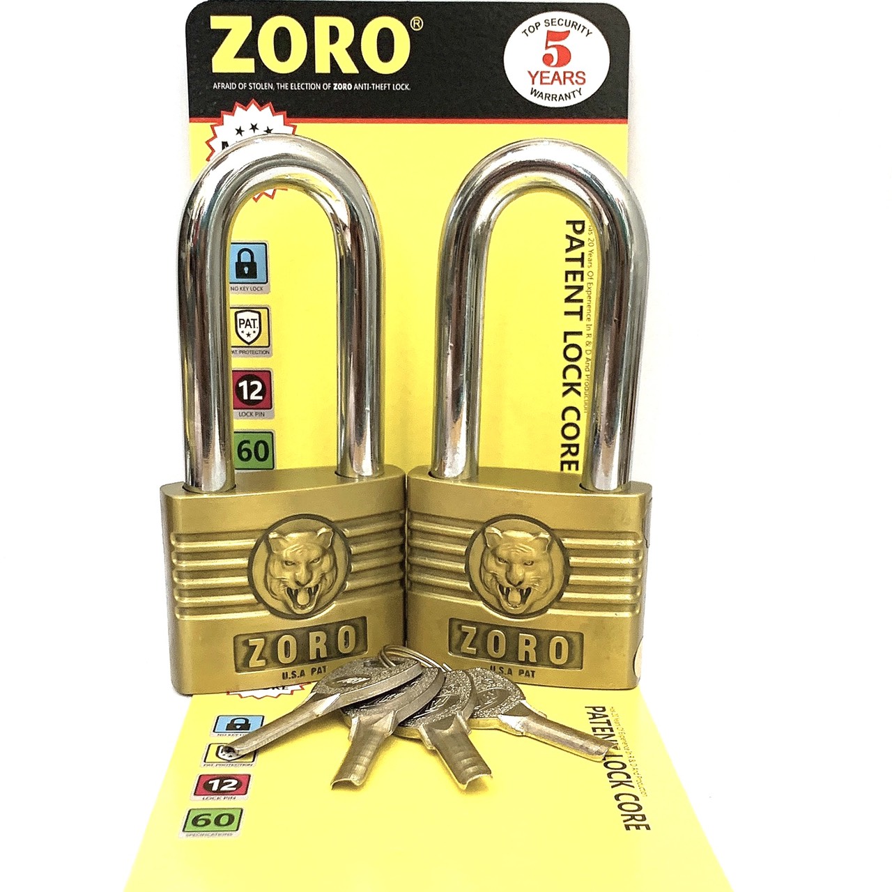 Ổ khóa ZORO 6 phân đầu cọp càng dài - khóa cửa càng dài chống gỉ chống cắt bền bỉ cao cấp
