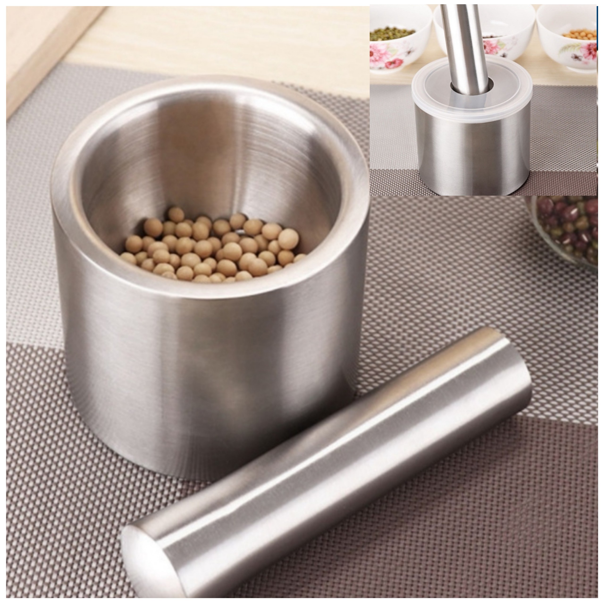 Bộ cối chày inox 304 tặng 1 ly MIKA