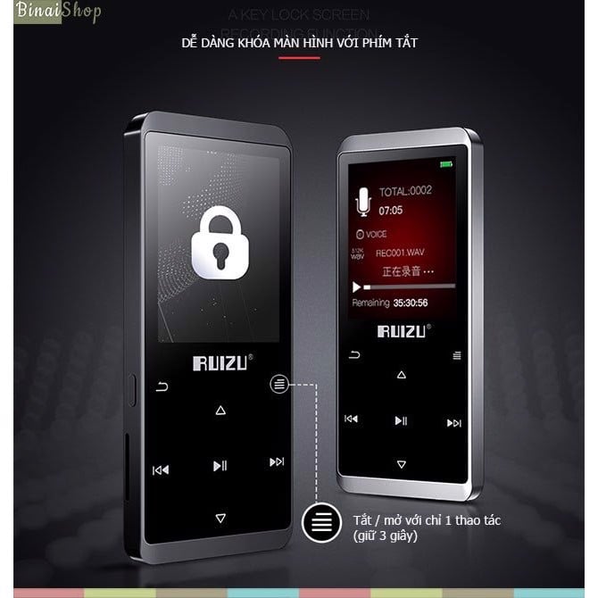 Máy Nghe Nhạc Lossless Bluetooth Ruizu D02 4GB (2018) - Hàng Chính Hãng