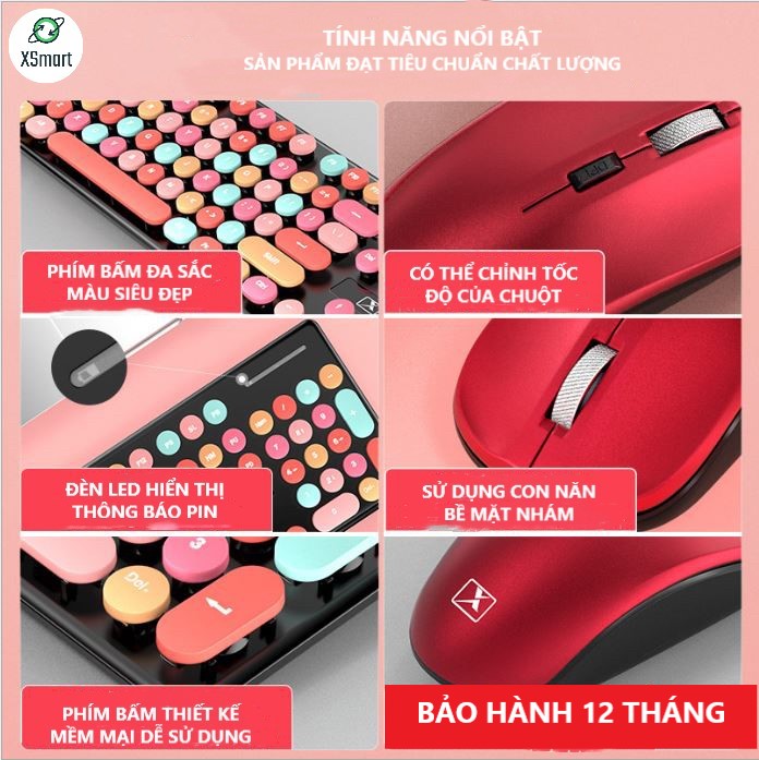 Bộ Bàn Phím Và Chuột Không Dây XSmart N620 Sweet Hồng Cute Nhiều Màu Sắc, Dùng Văn Phòng Cho Máy Tính, Laptop, PC - Hàng Chính Hãng