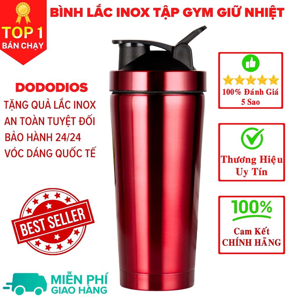 bình lắc gym shaker, bình nước thể thao inox giữ nhiệt + Tặng quả lắc - ĐenViềnBạc